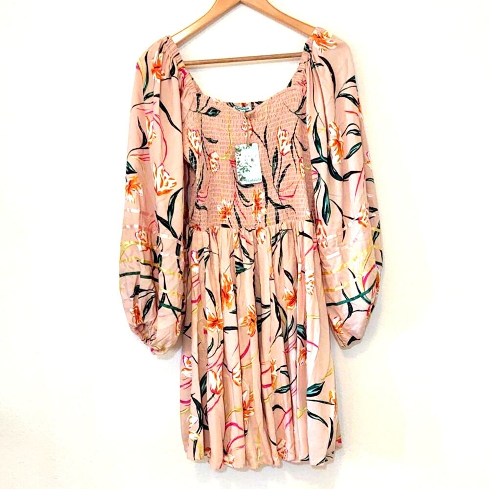 Nostalgia off the shoulder balloon sleeve pink sundress